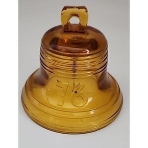 Viking Glass Liberty Bell Bicentennial 76 Amber Souvenir Gold 3.25 in 1976 EXC